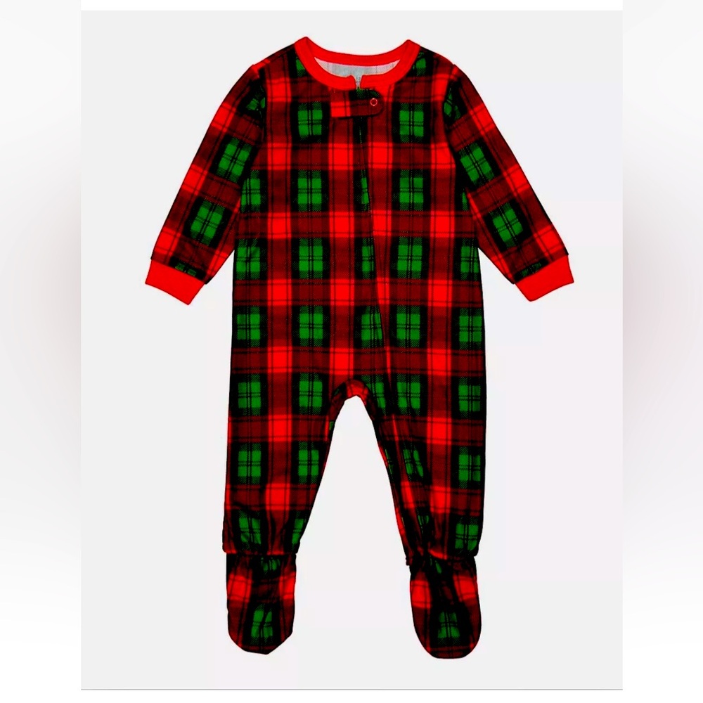 Candlesticks Baby Boys Classic Red Christmas Plaid One Piece Pajamas Size 6M 12M